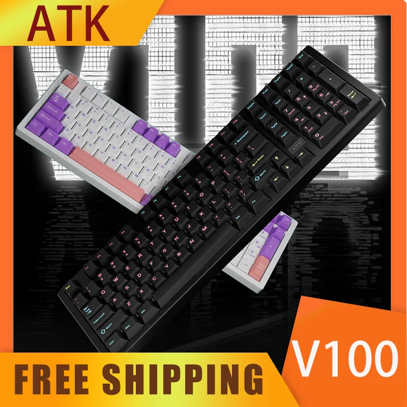 Atk V100 Pro Mechanical Keyboard Wireless Tri Mode Custom Aluminium Alloy Esport Gaming Keyboard Gasket For Pc Accessories Gift