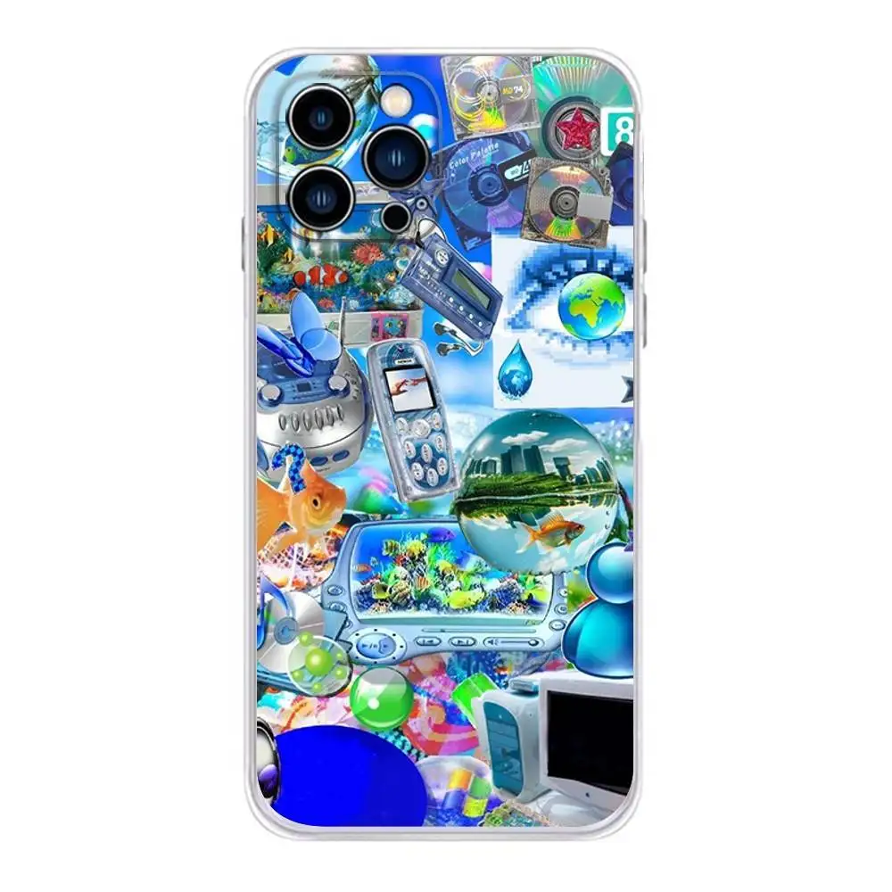 Phone Case For iPhone 17,16,15,14,13,12,11 Plus,Pro,Max,XR,Plus,E,MiniFrutiger Aero Transparent Soft Cover