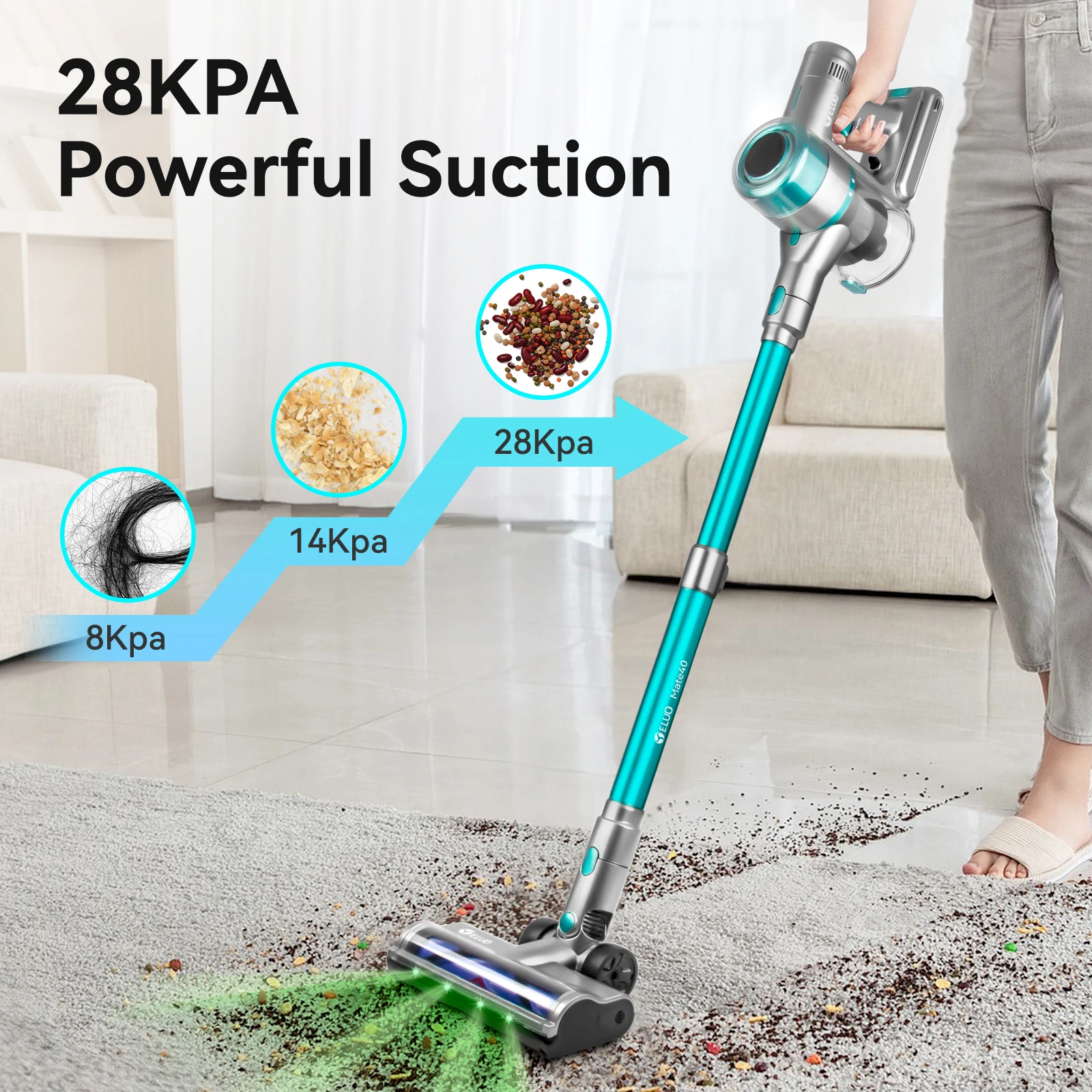 Portable Cordless Vacuum Cleaner 28Kpa 60Mins Running Time Wireless Vacuum Cleaner with Touchscreen for Pet Hair, Carpet