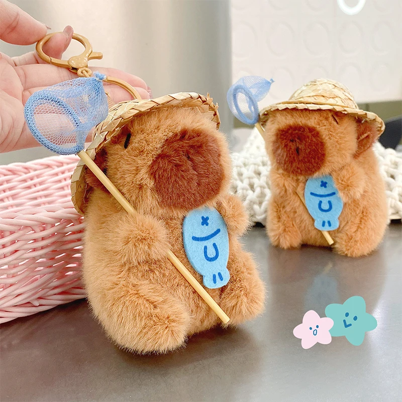 

Adorable Capybara Plush Keychain for Fishing Lovers, Unique Keyring Stuffed Cartoon Gift, Bag Pendant Backpack Decor