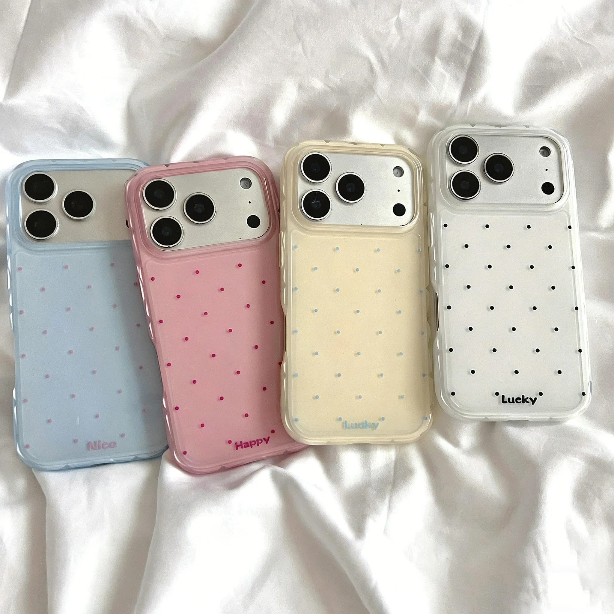 Luxuriöse Ins Candy Color Polka Dot Handyhülle für Xiaomi Redmi Note 15 14 13 12 12s 11 11s 10 9 8 7 Pro Plus 4G 5G mit Feder-Textur