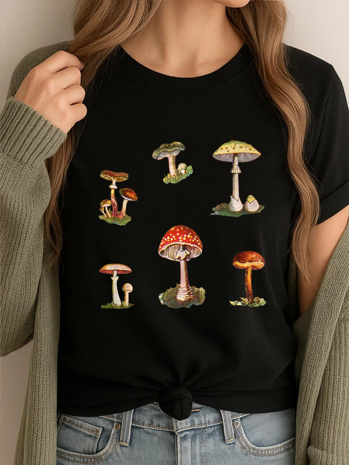 

Mushrooms Printed T-Shirt Men Tops Vaporwave Graphic Tees Mens Funny Tshirt Fashionable And Trendy Clothes