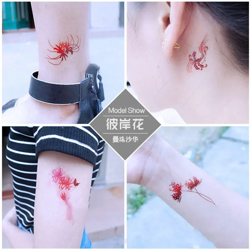 20pcs Woman Waterproof Fake Tattoo Sticker Temporary Tattoo on the Body Higanbana Flower Girl Temporal Tattoos