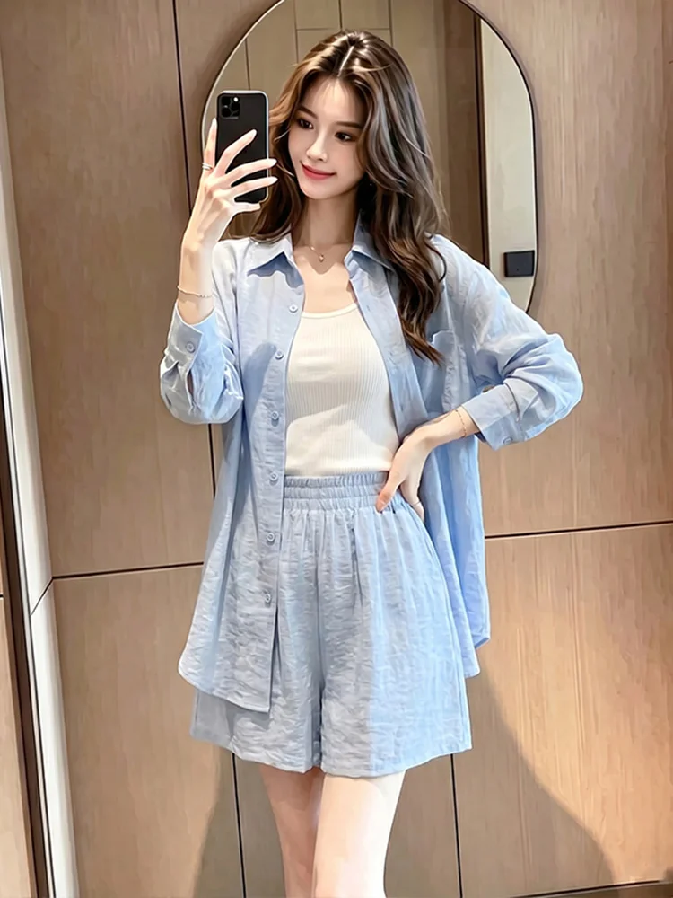 Slimming Effect Casual Women's Two-Piece Set Summer New Loose Fit Cardigan Versatile Short Pants Ensemble Fashionable Laid-ba...