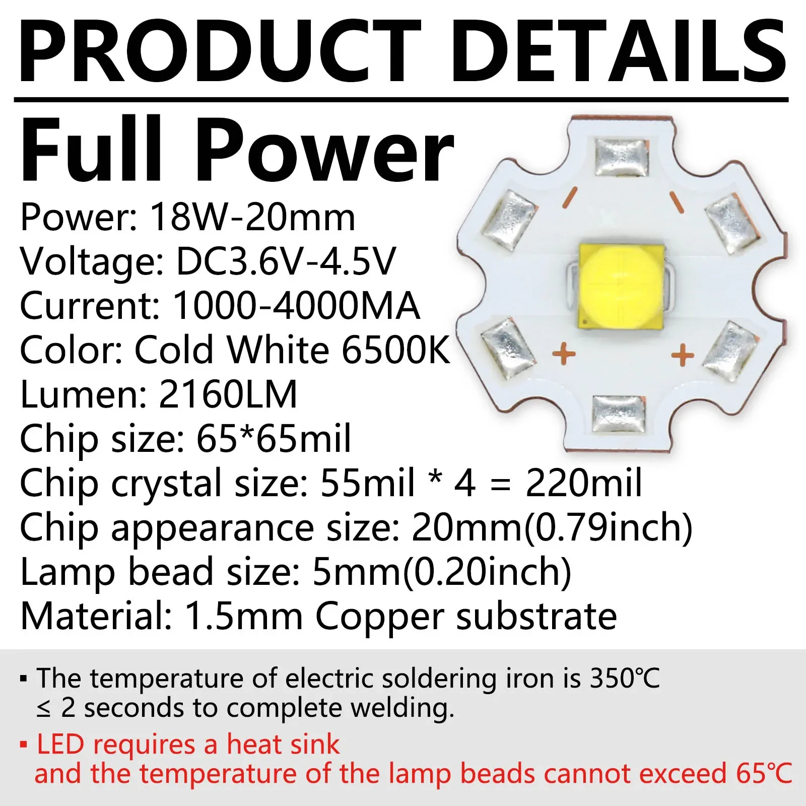 Imagem -03 - Cold White Pcb Led Beads para Tocha Lanterna Farol Iluminação do Carro Substrato de Cobre Faça Você Mesmo Luz 18w dc 6v4.5v 20 mm 5050