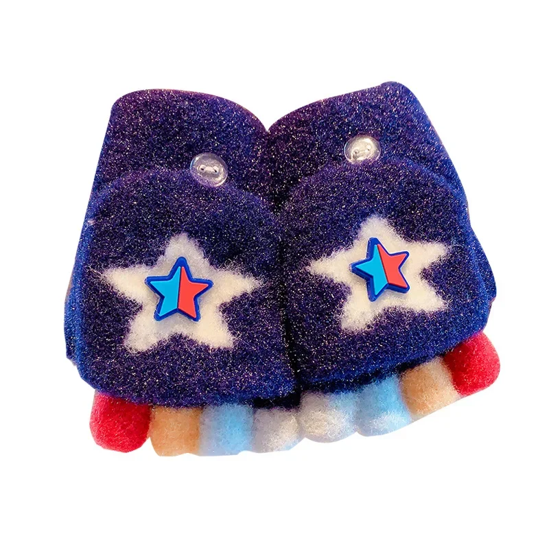 2-6 year old cartoon Star Convertible Mittens gloves For Girls Boys Kids Faux Mink Plush Children Winter Warm Thermal Glove 2026
