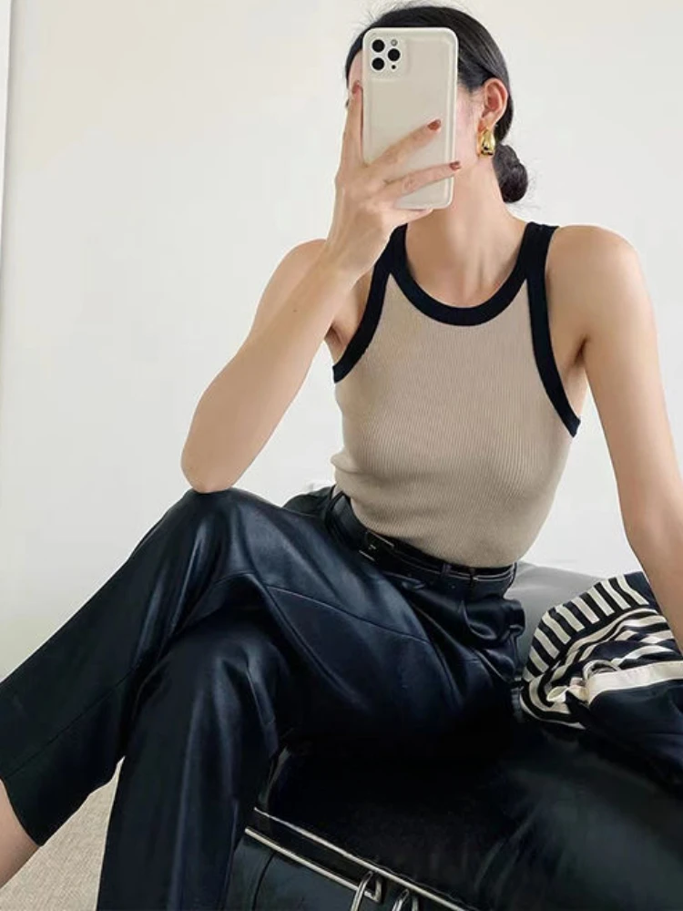 Panelled Tanks Women Minimalist All-match Daily Streetwear Slim Sexy Casual Summer Knitwear Korean Style Hot Girls Stylish Cozy