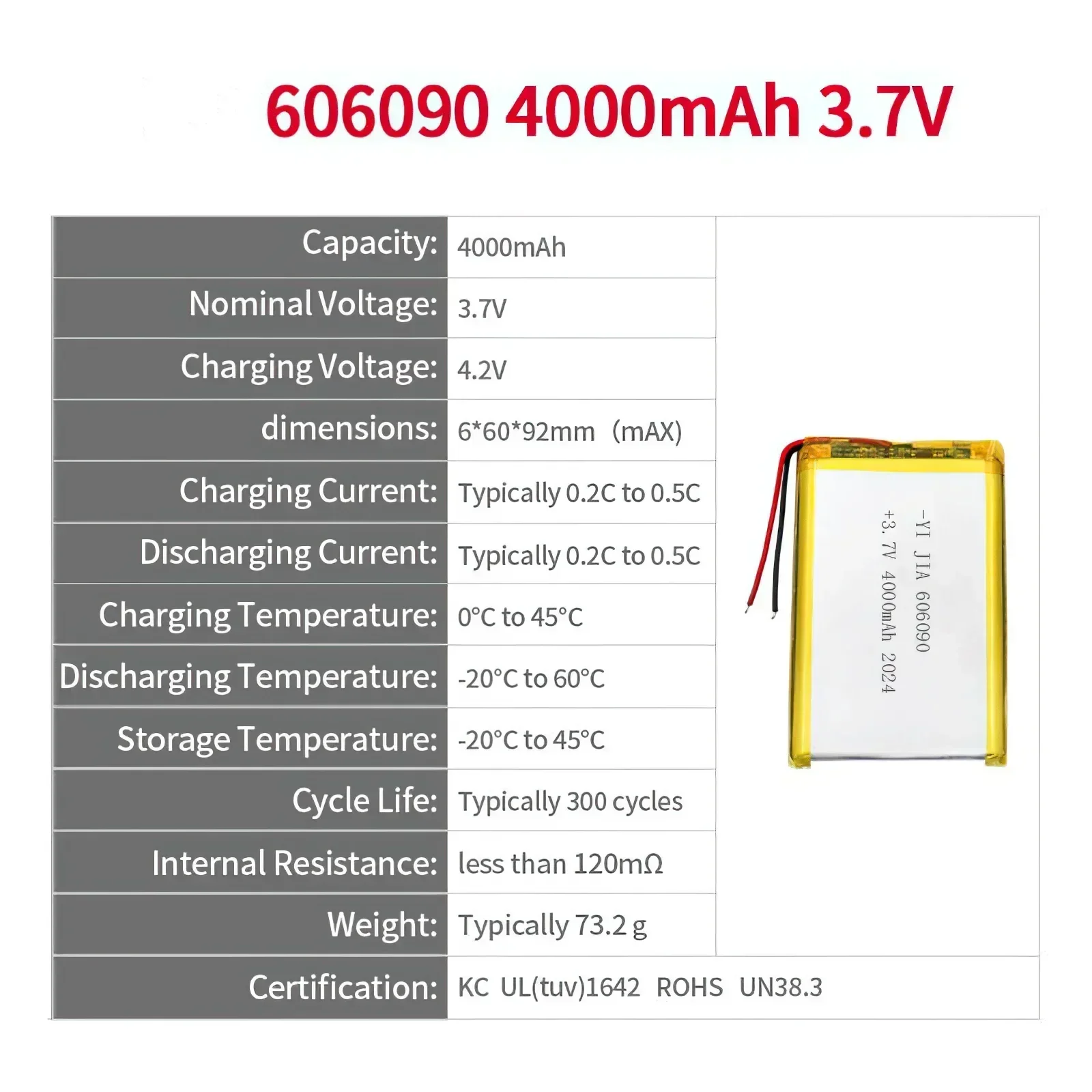 606090 Rechargeable Li Ion Battery Soft Case Battery Pack 3.7V Lithium Polymer Battery Lithium Ion Li-Polymer 4000mAh