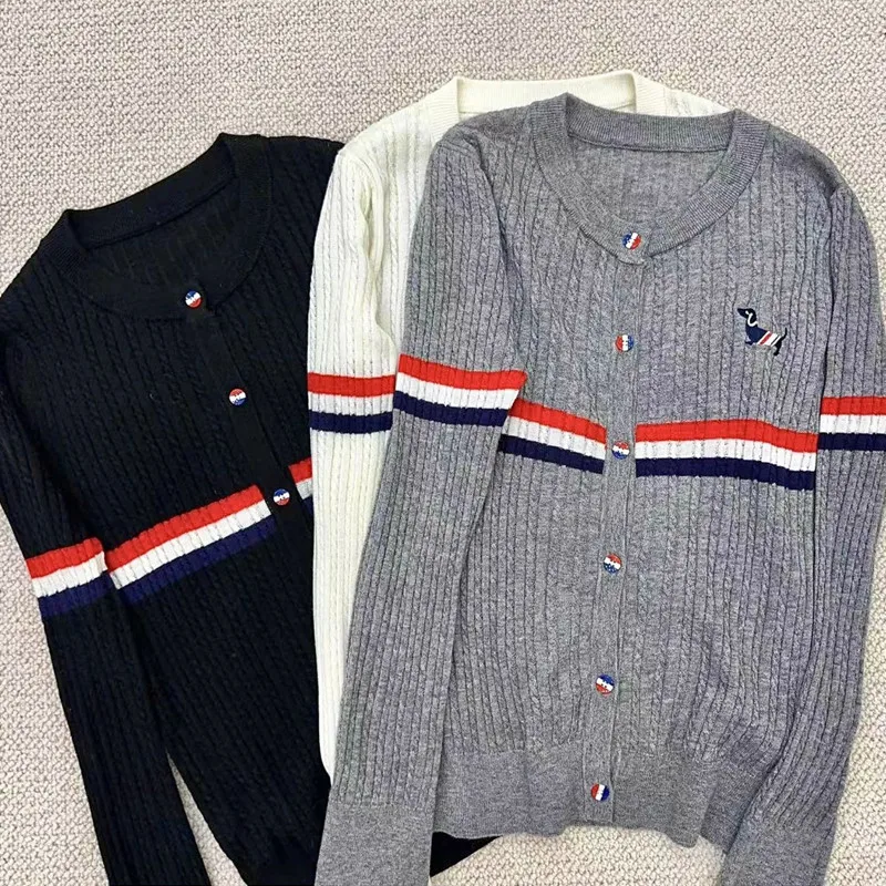 سترة نسائية محبوكة كبيرة الحجم للخريف والشتاء مخططة ملونة بطبقة أساسية أنيقة شبابية مستديرة طويلة... #4