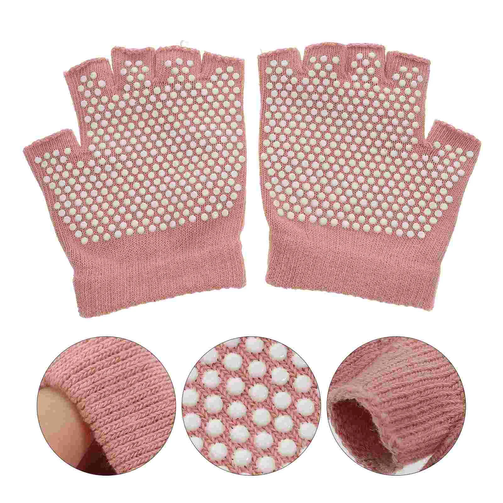 1 Pair Non-slip Half Finger Knit Gloves Exercise Yoga Accessories Workout Gloves Yoga Gloves for Fitness (Pink)