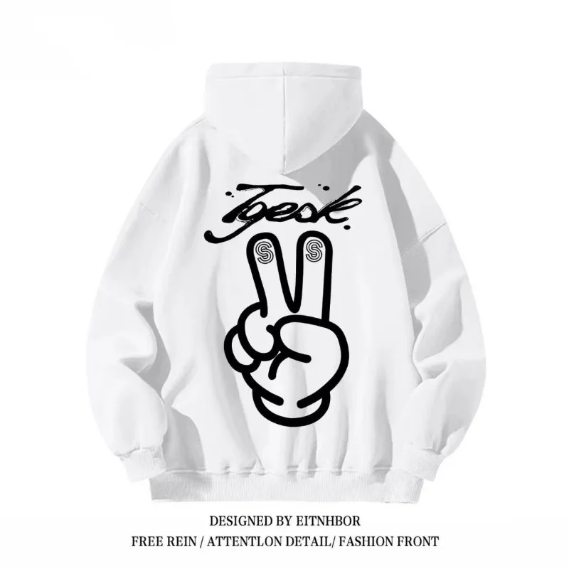 سويت شيرت بقلنسوة سميك مخملي مطبوع عليه بير أمريكان، تصميم عصري