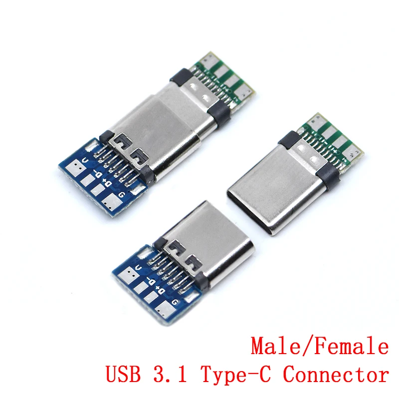 10pcs USB 3.1 Type-C Connector 24 Pins Male / Female Socket Receptacle Adapter to Solder Wire & Cable 24 Pins Support PCB Board