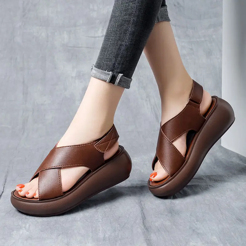 

Slope heel waterproof platform sandals women's summer high heeled open toe versatile thick bottom muffin cross sandals