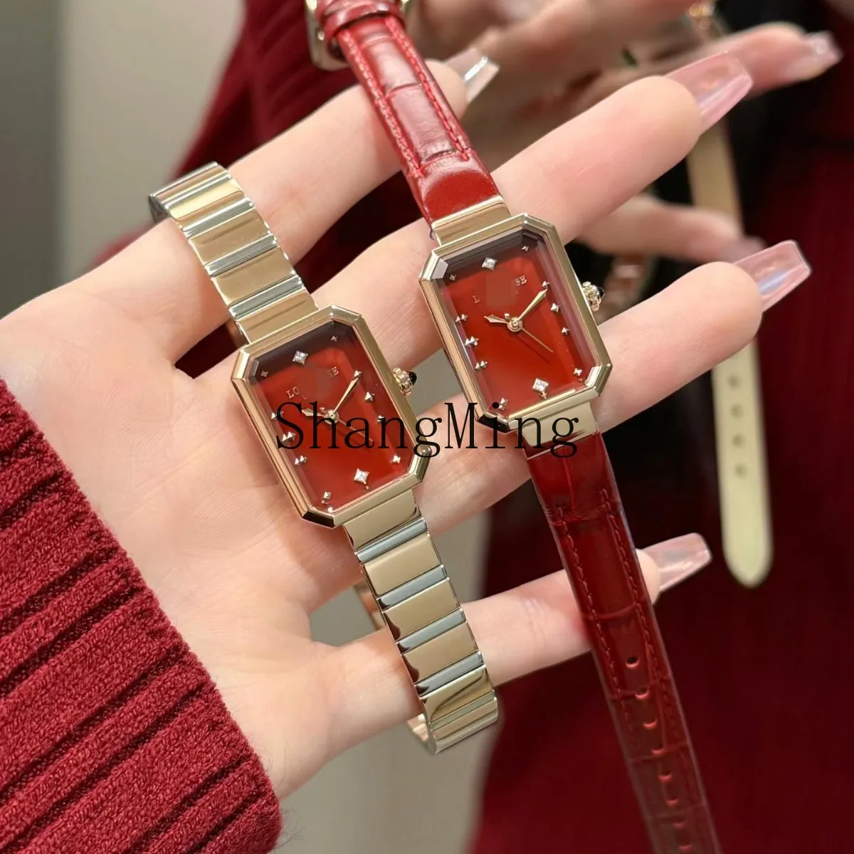 FG new sugar cube small red watch steel belt retro simple fashion square women's watch