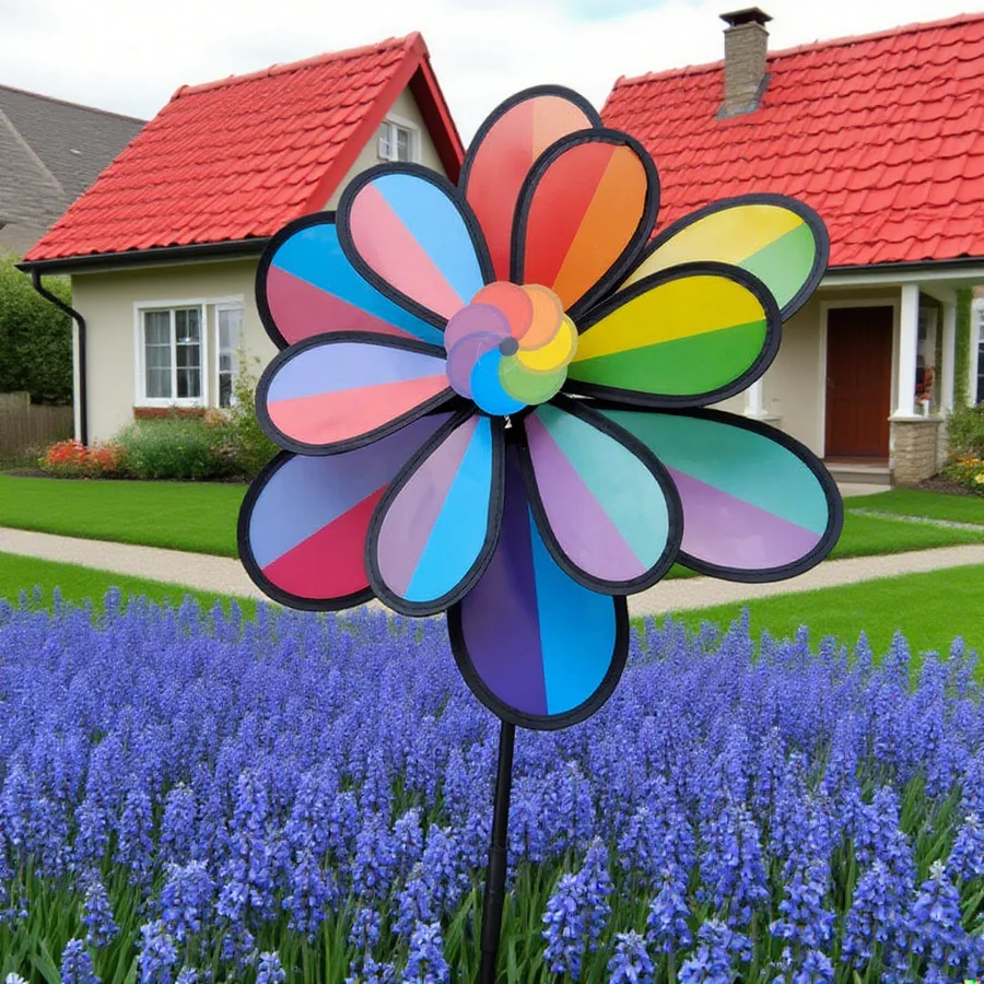 1pc multicolored Windmill Suitable for Outdoor/ Decoration, Hanging Double-Layer Cloud with Glass Rod, Plastic Wind Turbine