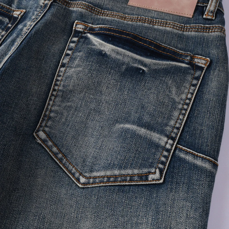 Designer Fashion New High Quality Men's Jeans Painted Scratches Washed Nostalgic Stretch Slimming Light Blue Jeans High Street H