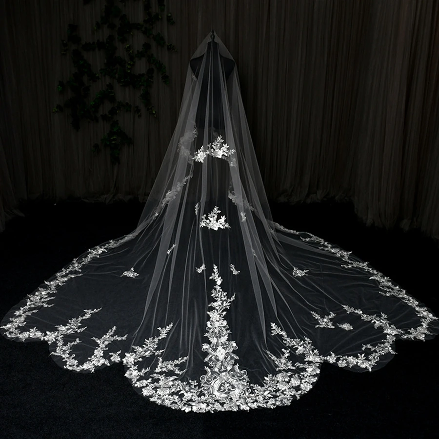 

New Arrival Ivory 3.5m Long Cathedral Wedding Bridal Veil Lace Shiny Tulle Veil Wedding accessories Bride Veils