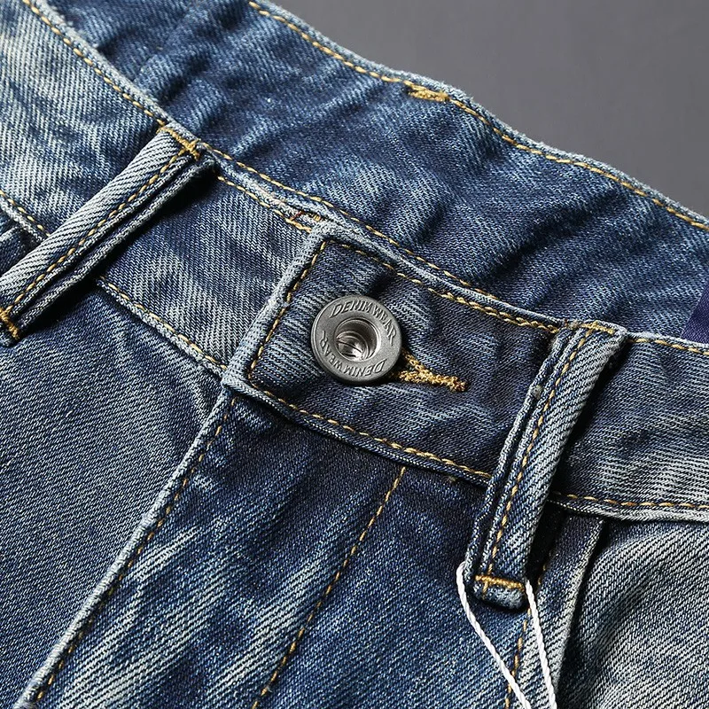 Newly Vintage Fashion Men Jeans High Quality Retro Blue Elastic Slim Fit Designer Jeans Men Trousers Casual Denim Pants Hombre