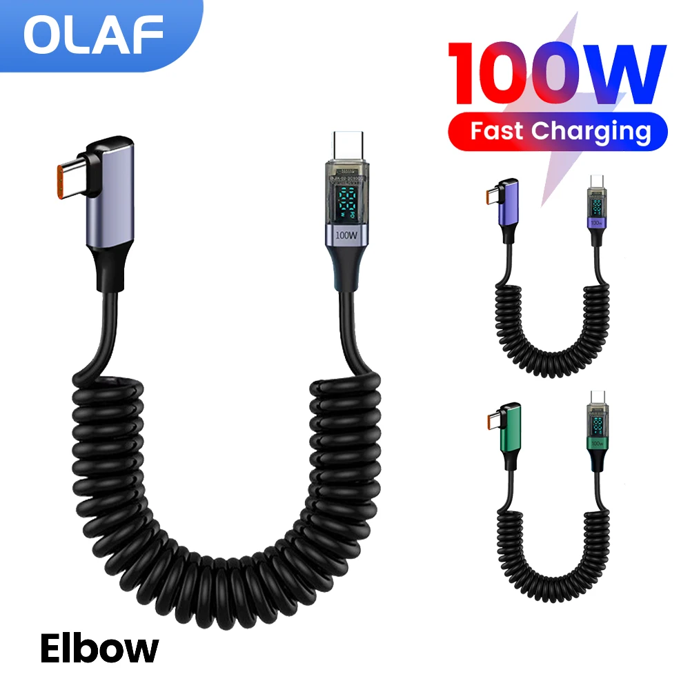 

PD100W Автомобильный пружинный кабель для быстрой зарядки данных, цифровой локоть, выдвижной кабель типа C к типу C для iphone 15, Samsung Huawei Xiaomi