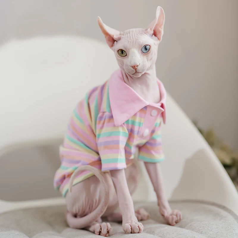 Summer Cotton Pet Cat Clothes for Cats Gotas Mascotas Clothing Sweet Stripe Puppy Sphynx Cat Katten Vest Shirt ubranie dla kota