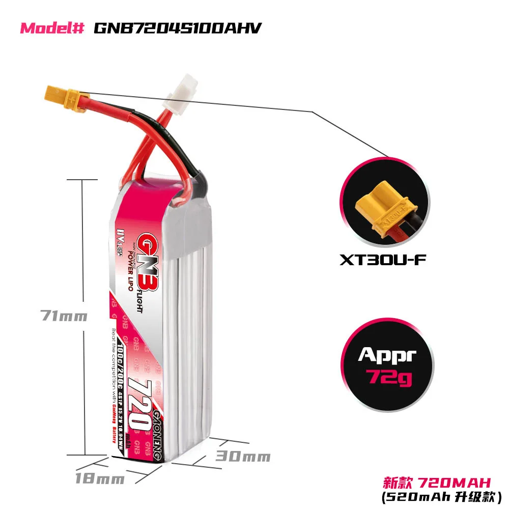 GAONENG GNB 720mAh 4S 15.2V HV Lipo Batterij XT30U-F Plug 100C/200C voor RC Tinywhoop FPV Frame Kit Racing DRONE