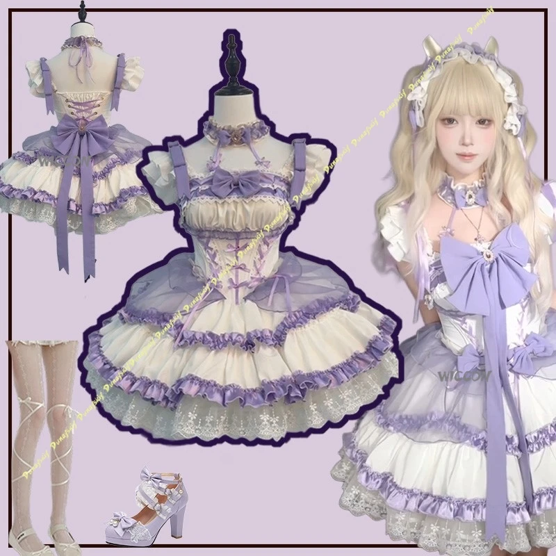 

Cosplay Costumes Anime Original Lolita Dress Purple Cute Short Style Princess Shoes Socks Skirt Girls Clothe Christmas Halloween