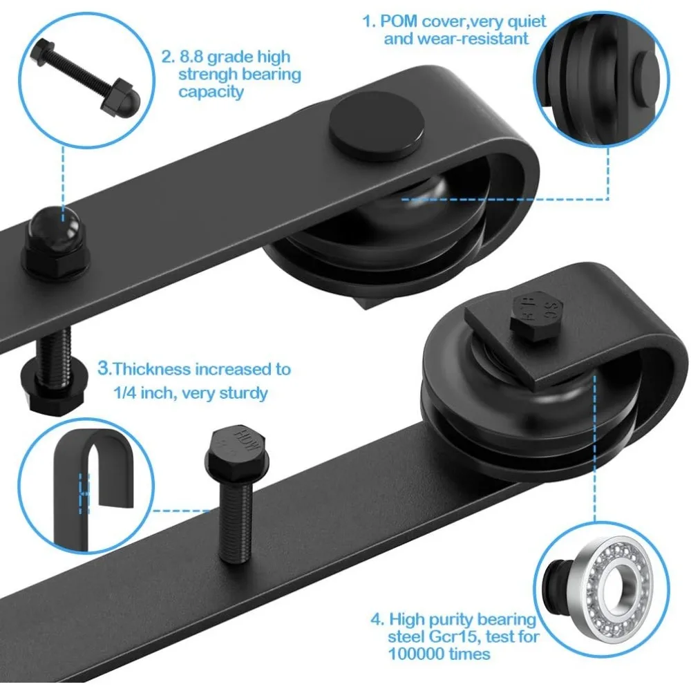 Kit de Quincaillerie pour Porte de Grange Coulissante, Quatre Portes, Double Piste, Bypass, 11 Pieds