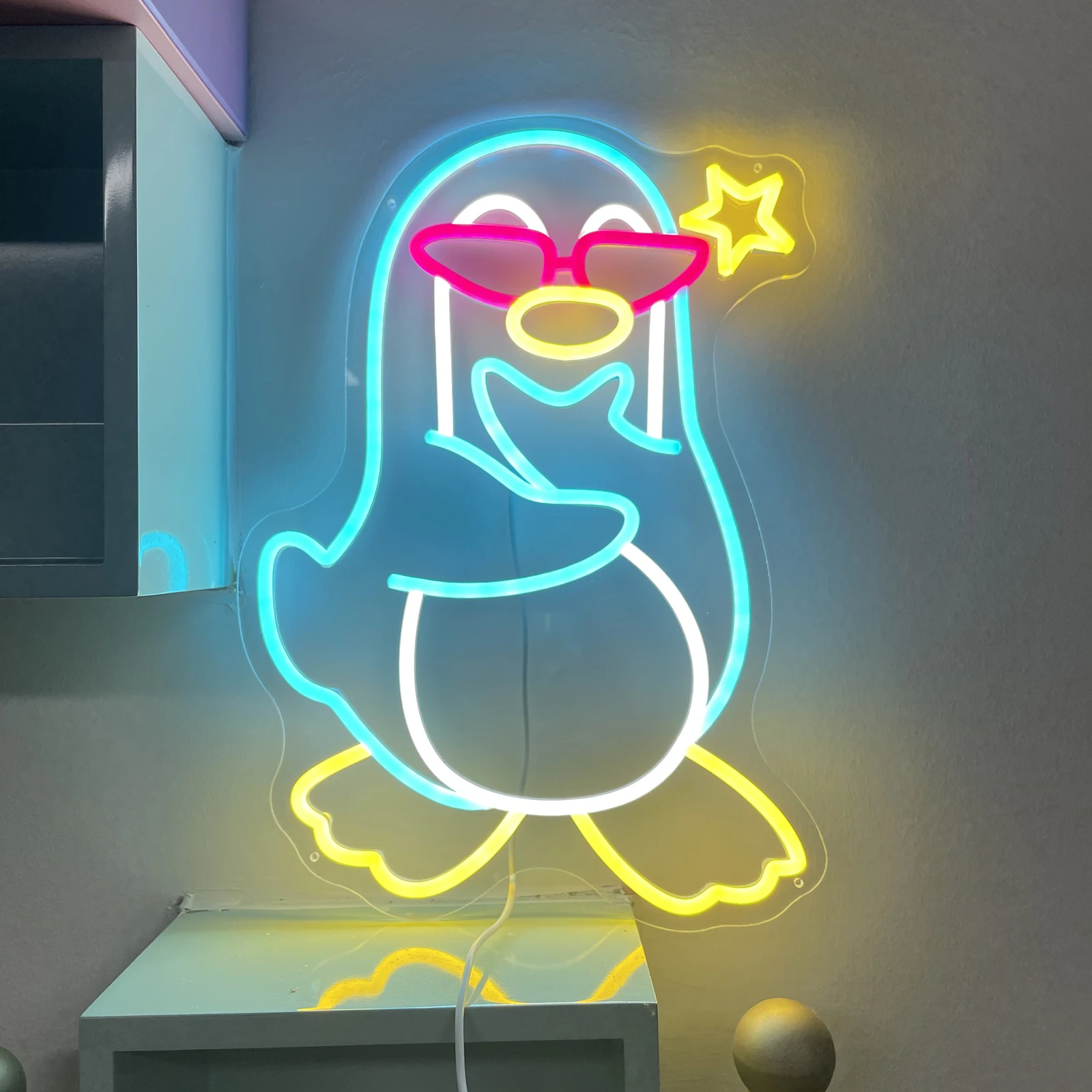 Penguin with Sunglasses Neon Sign Baby Penguin Neon Antarctic Bird Sign Club Home Bedroom Game Room Decor