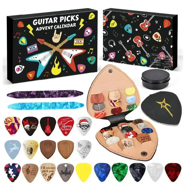 Plectrums Countdown Kalender met 20 Plectrums & 2 Oud Plectrums Houder Kerst Adventskalenders voor Gitaar Bas
