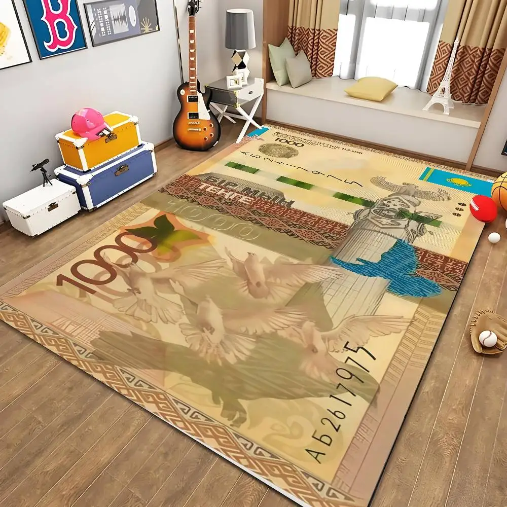 

Kazakh Banknotes Floor Mat Printed Large Carpets Living Room And Bedroom Carpets Bathroom Anti Slip Door MATS Small Carpets