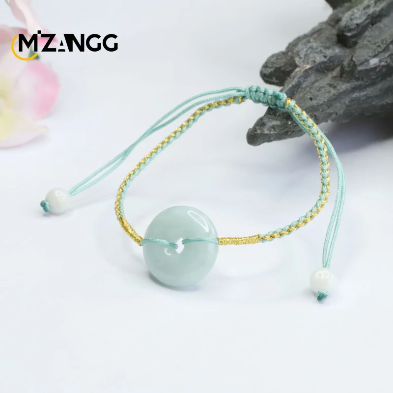 Natural Myanmar A Goods Jade Peace Buckle Bracelet Hand-woven Jade Hand String Simple Fashion Jewelry for Men and Women Gifts