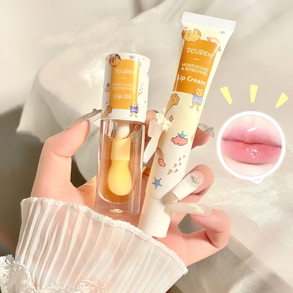 Milk Jelly Honey Lip Oil/Cream Set Moisturizing Reduce Lip Wrinkles Repair Chapped Lipgloss Balm Lip Care Lip Plumper