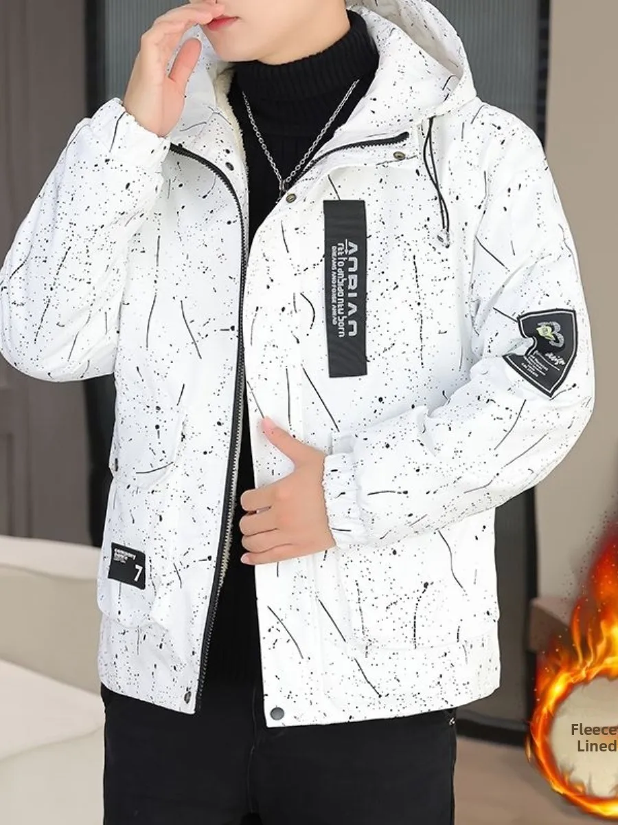 

Утепленная флисовая куртка для студентов, повседневное хлопковое пальто с капюшоном, модная мужская зимняя одежда, приталенное пальто с длинными рукавами