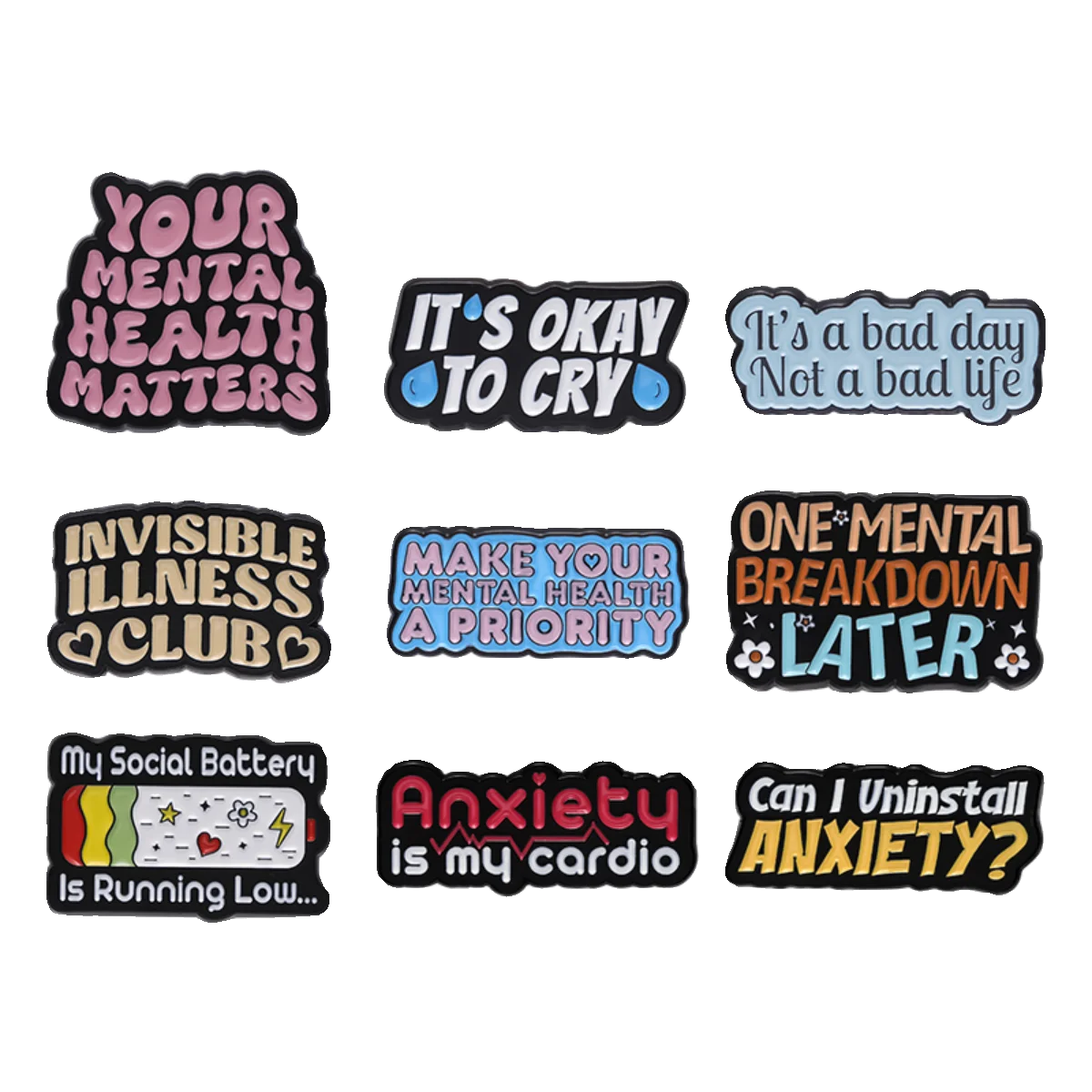 Your Mental Health Matters Enamel Pins Can I Uninstall Anxiety Funny Quotes Brooch Lapel Badges Jewelry Gift for Friends