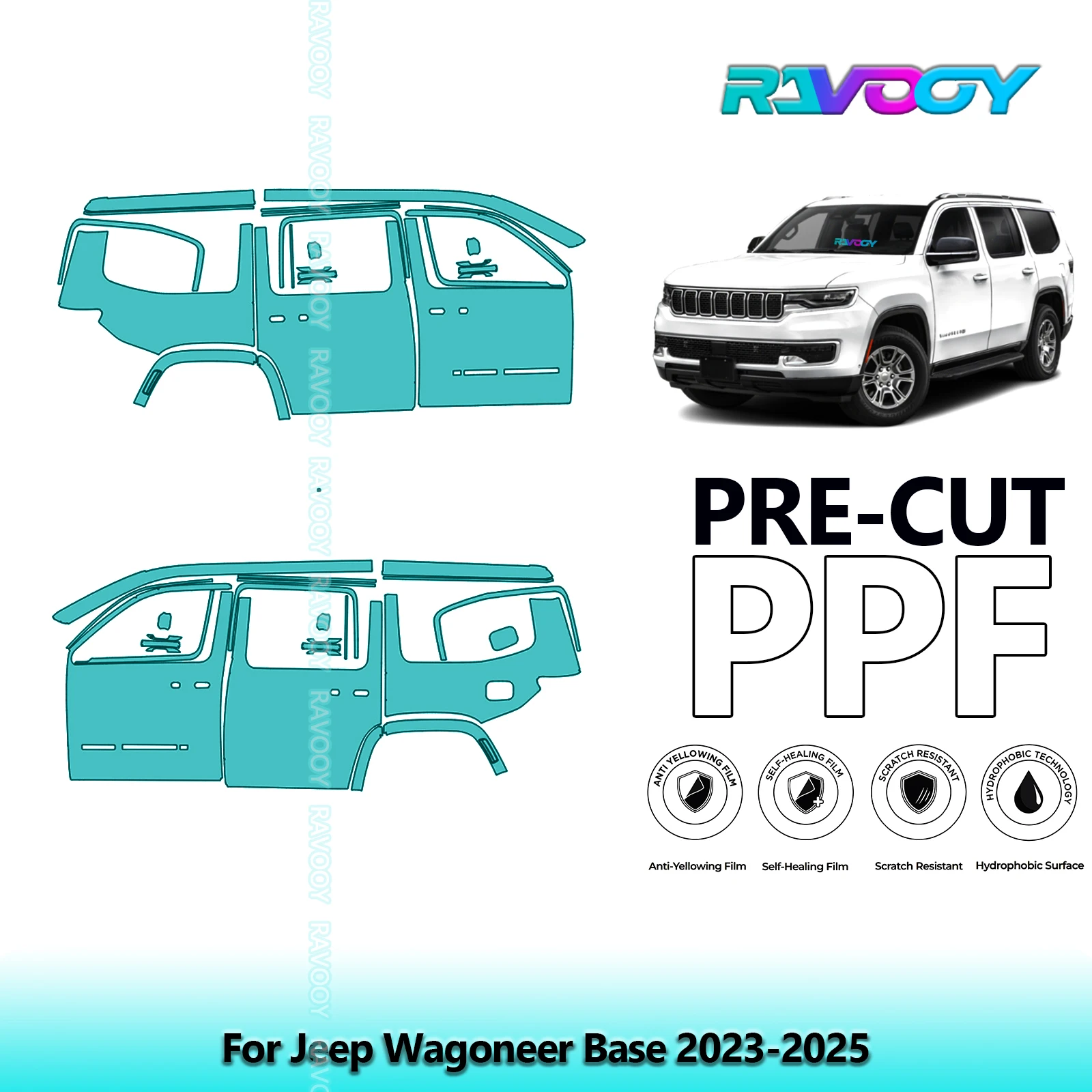 

For Jeep Wagoneer Base 2023-2025 8.5mil Clear Matte Pre-Cut PPF Door & A/B Pillar Kit TPU Paint Protection Film Set