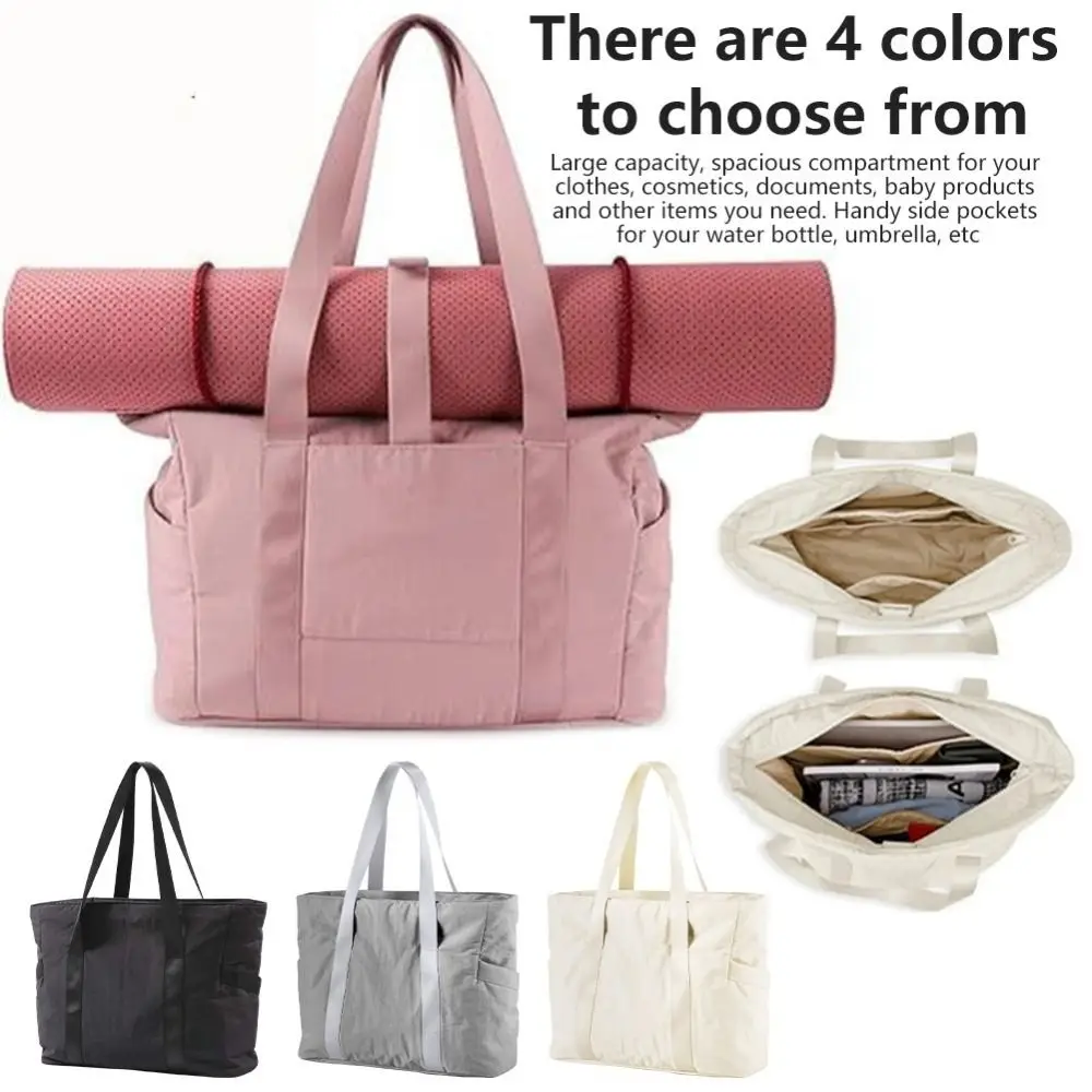 

Nylon Yoga Mat Bag with Yoga Mat Buckle Solid Color Gym Fitness Tote Bag Adjustable Yoga Mat Holder Multi Pocket Travel Handbag