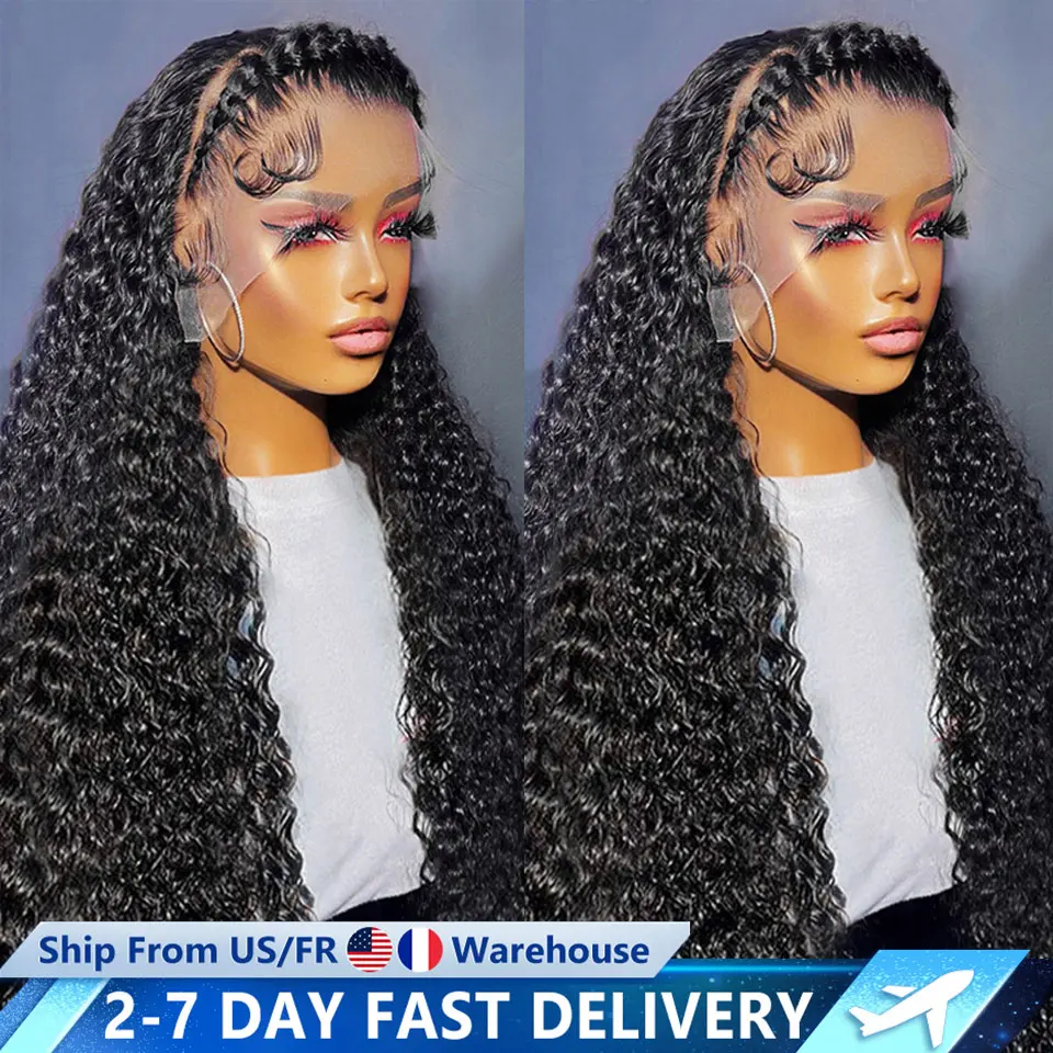 Deep Wave 13x6 Transparent Lace Frontal Human Hair Wigs 200% Brazilian Remy 13x4 Water Curly Front Wig For Women 4x4 Lace Wig