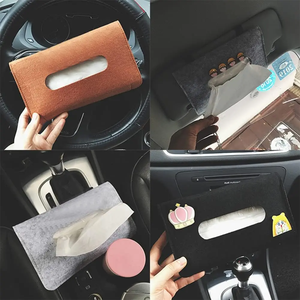 Car Tissue Holder,Multifunctional Sun Visor Storage Bag Tissue Box Universal Hanging Car Tissue Dispenser with Pocket