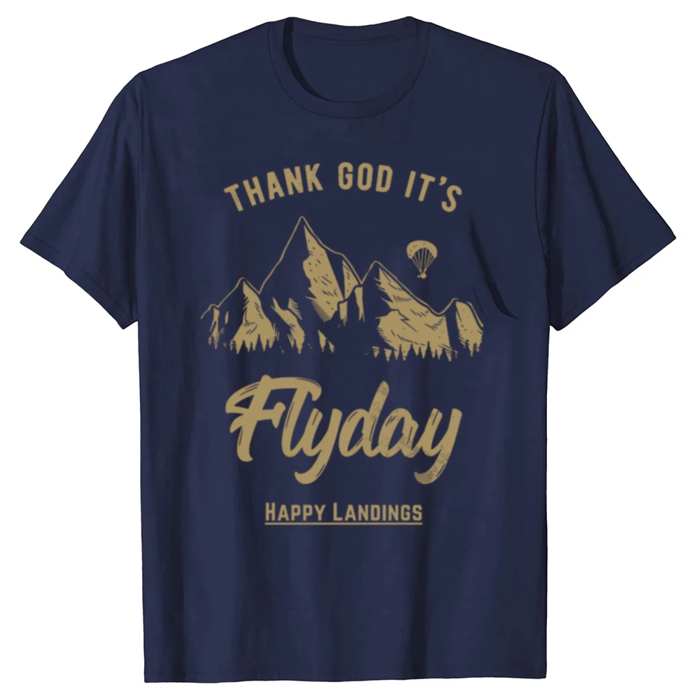 Funny Thank God It's Flyday Retro Paragliding Paraglider T-shirts Men Fashion Casual Tshirt 100% Cotton Loose Oversized T Shirt