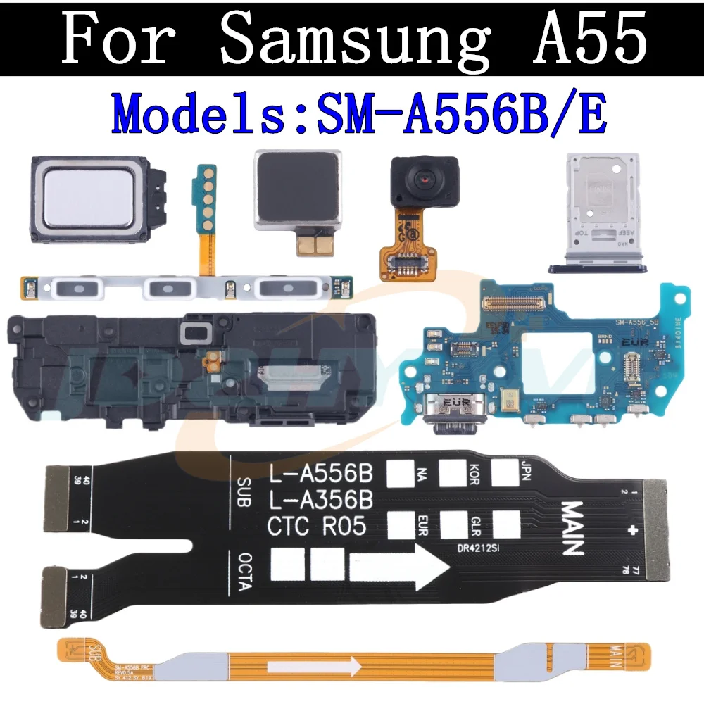 Ear Loudspeaker USB Charging Port Board SIM Card Tary For Samsung A55 A556B/E Fingerprint Sensor Signal Motherboard Flex Cable