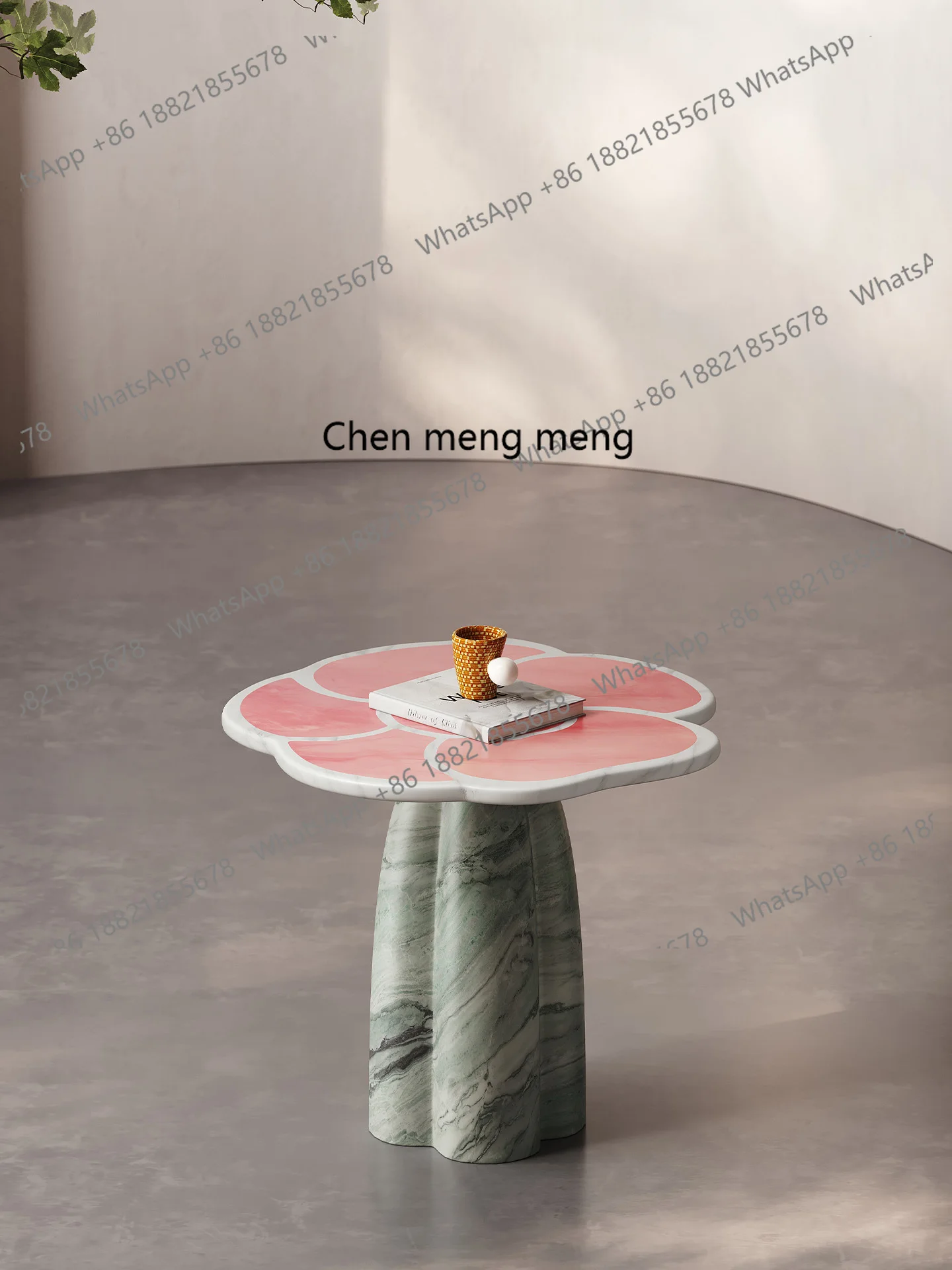 Italian cream wind powder jade natural marble edge table light luxury high-end petal coffee table