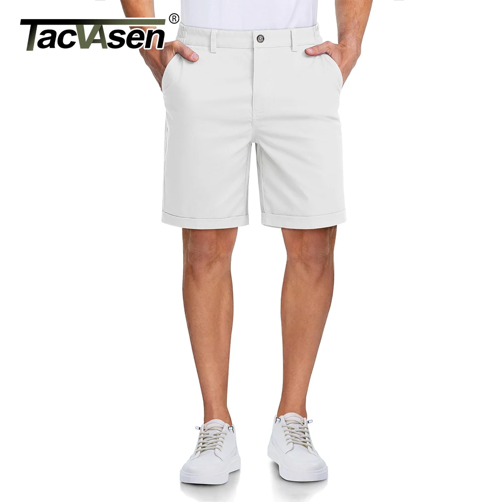 TACVASEN Men's Lightweight Flat Front Shorts 7" Inseam Elastic Waist Cotton Casual Workwear with 4 Pockets Summer Shorts for Men