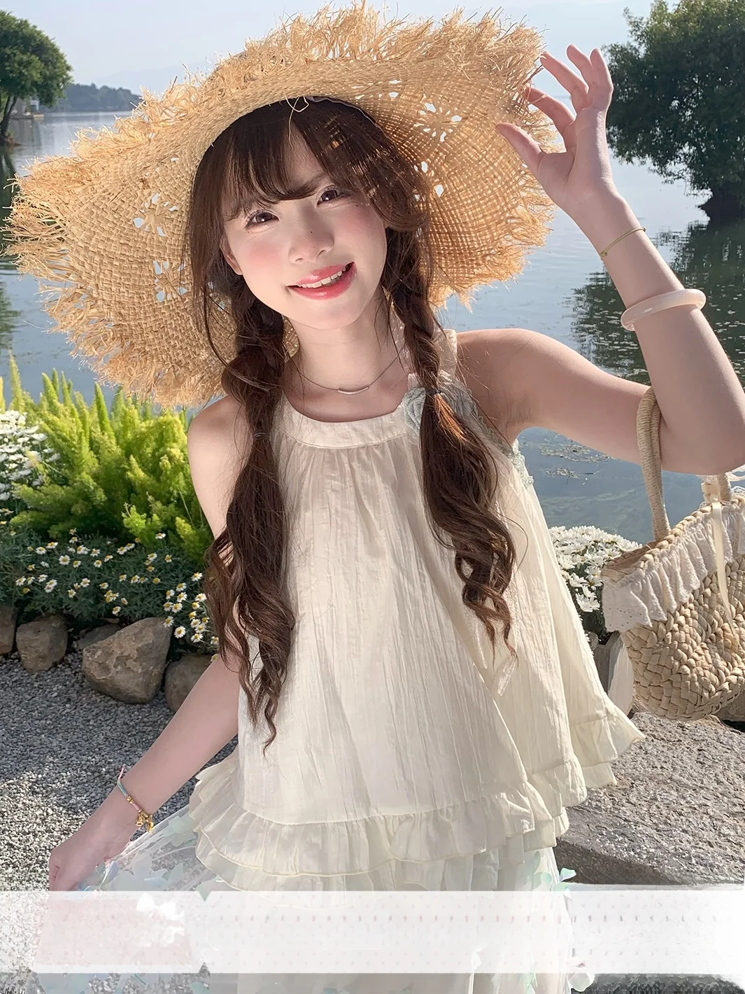 

Летний комплект Sinsingirl: топ с 3D-цветами и юбка-сетка, модный женский набор