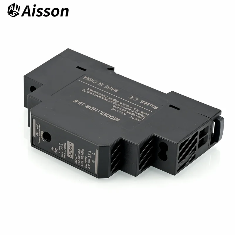 HDR-15 Series 15W Ultrathin Switching Power Supply with DC 5V/12V/24V/48V Outputs 100-240VAC Input DIN Rail Mounting