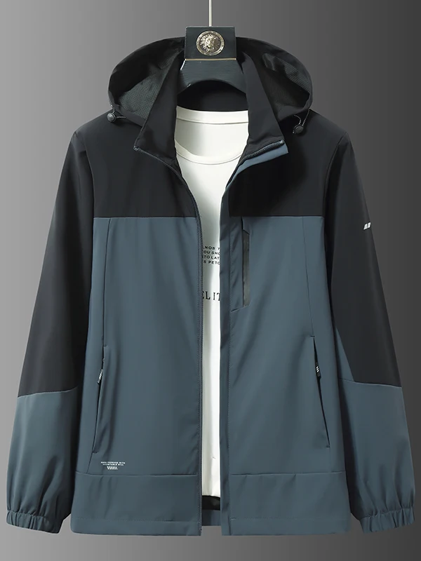 

Мужская демисезонная куртка больших размеров, свободного кроя, спортивная, тонкая, с капюшоном, повседневная, на молнии, с декоративными элементами, из антистатического нейлона