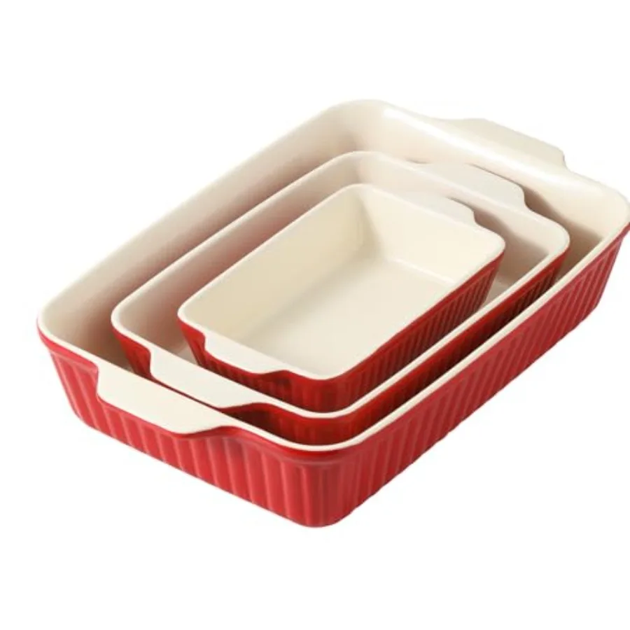 

Casserole Dishes for Oven, Set of 3 Rectangular Ceramic Baking Dishes, 135 oz Capacity, 15.6''/12.2''/8.9