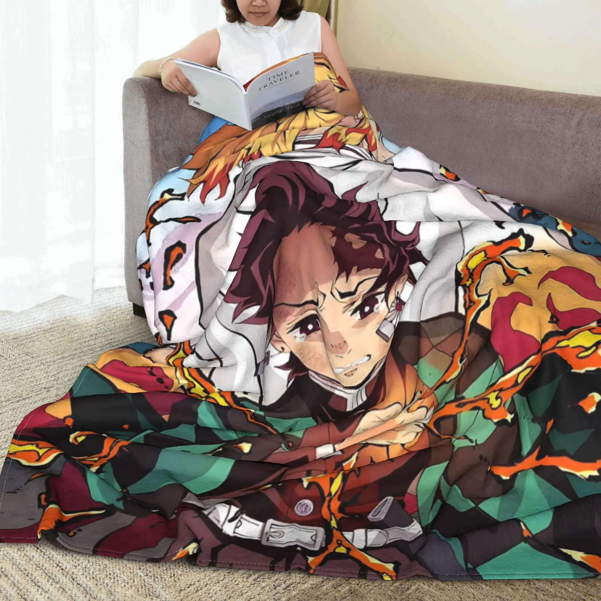 

Demon Slayer Plush Kimetsu No Yaiba Kamado Tanjirou Anime Blanket Multi-function Throw Blanket for Home Office Throws Bedspread
