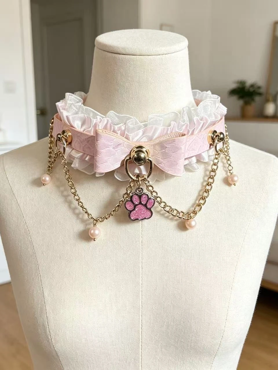 handmade-lace-knot-claw-choker-necklace-sweet-girl-style-teen-fashion-jewelry-pink-color-unisex-couple-gift