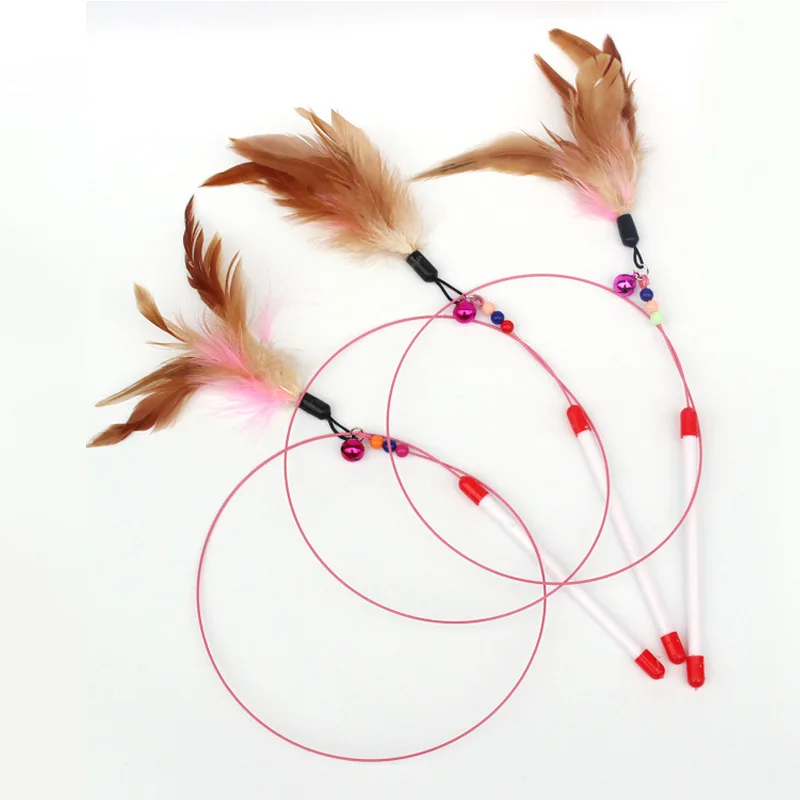 Hot 1pc Pet cat toy Cute Design Steel Wire Feather Teaser Wand Plastic Toy for cats Color Multi Products For pet Product