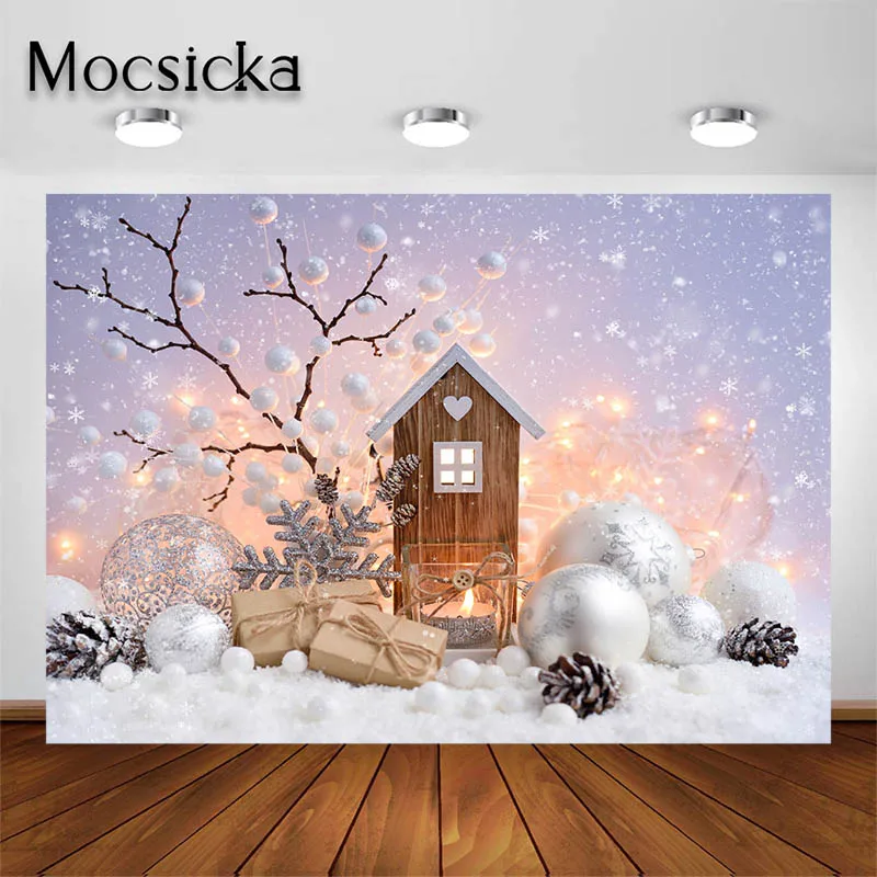 Mocsicka Winter Snow Forest Background Photography Christmas Tree Sparkling Decoration Children Portrait Photo Backdrop Studio